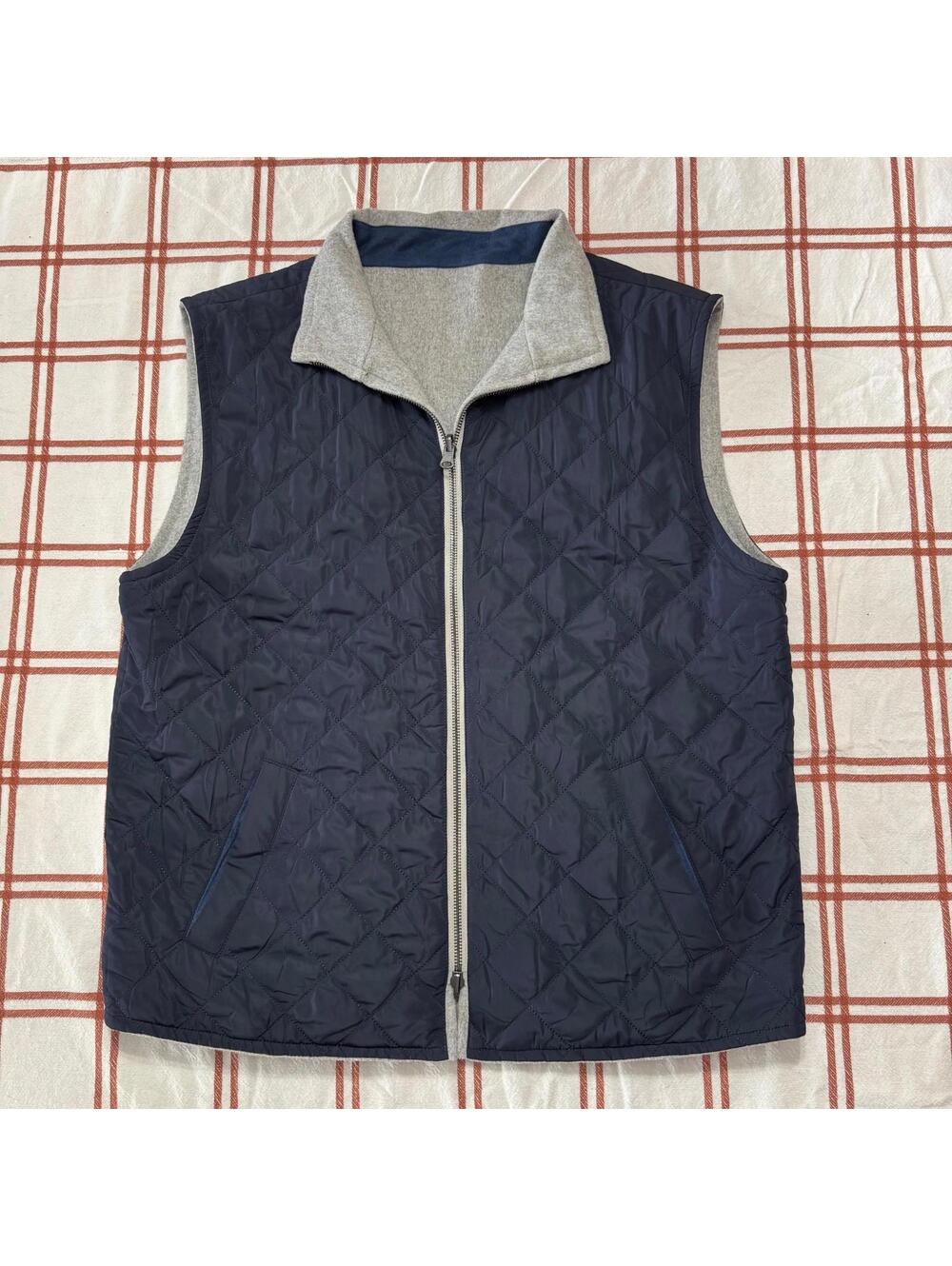 RYE 51 Reversible Wool Blend Two Way Zip Puffer Vest Men's Sz M Navy/Grey EUC